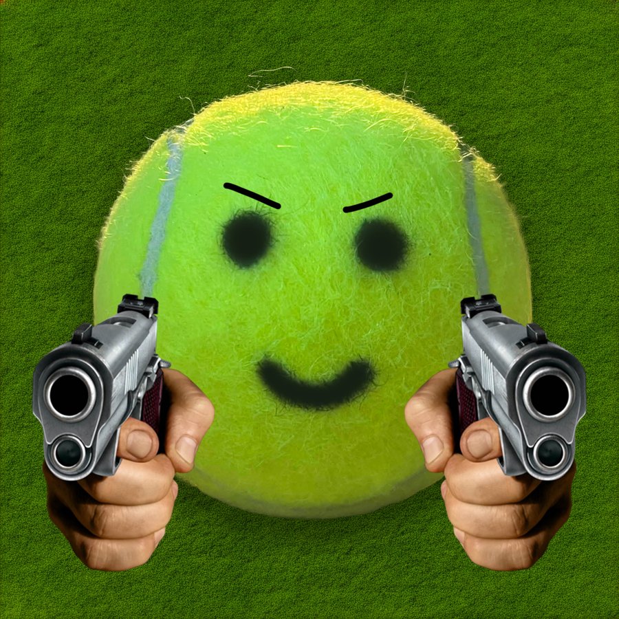 tennis ball pointing two guns