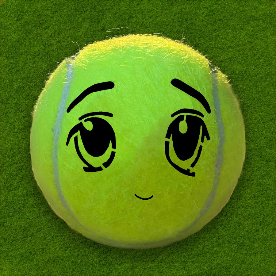 tennis ball with anime eyes