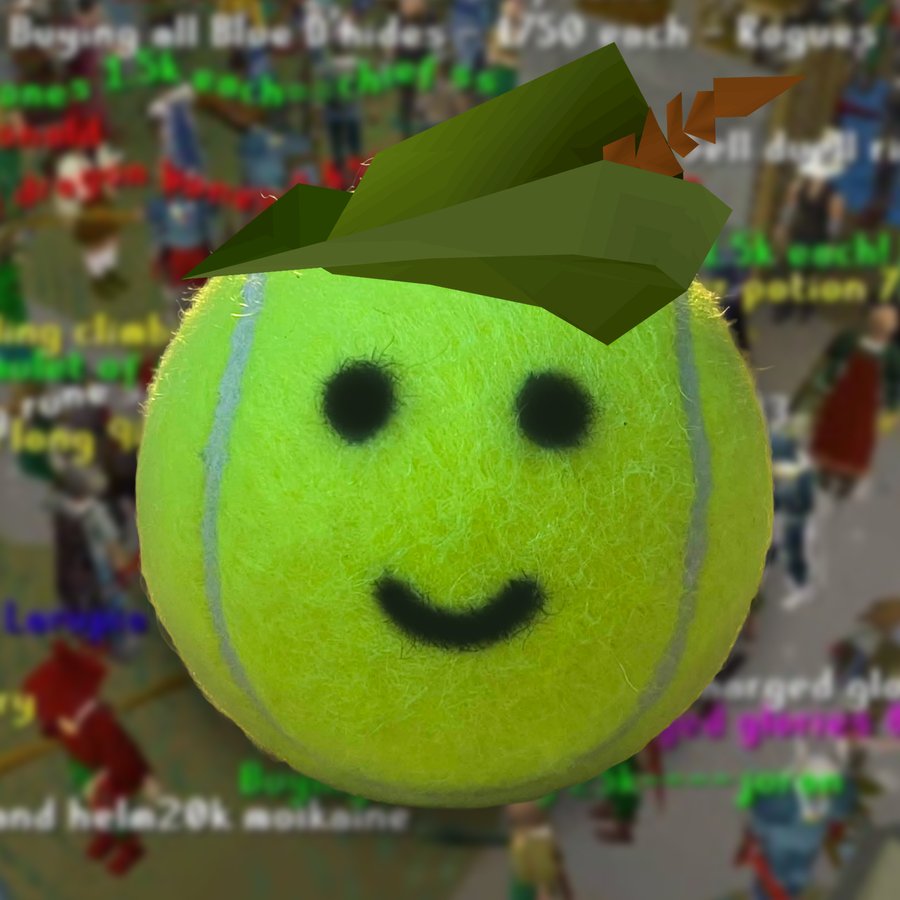 tennis ball wearing a runescape robin hood hat
